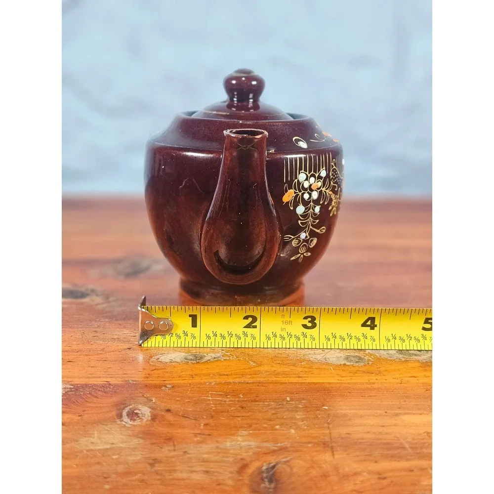 Vintage Made in Japan Brown Floral Ceramic Teapot Decorative Cottage Decor